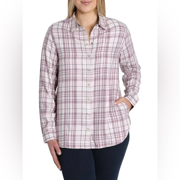 JACHS Girlfriend Flannel Shirt XL 23.5” p2p Lavender/Pink $50 Retail EUC - Picture 1 of 10